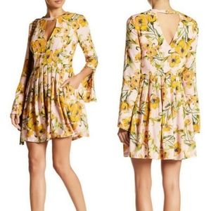 Free People Tegan Floral Dress Pink Yellow Sz 8
